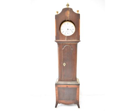 A 19th century pocket watch holder in the form of a longcase clock housing a late 19th/early 20th century Elgin gold plated p