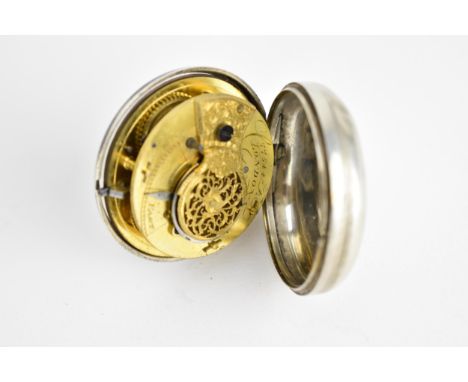 An early Victorian silver pair case pocket watch having a verge escapement, signed 77544, F, London, hallmarked London, 1849,