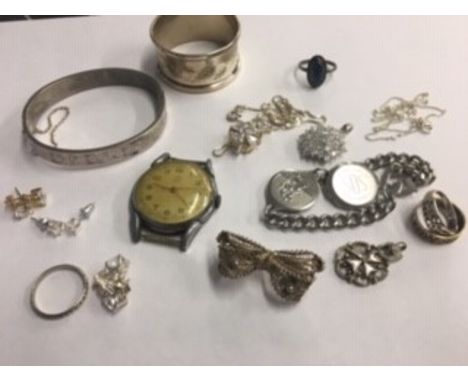 Assorted silver bangle etc. in one bag