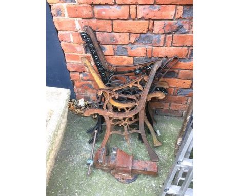 Three pairs of bench ends and a vice