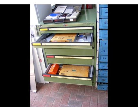A seven drawer workshop tool chest containing a large selection of precision tools including lathe micrometers, veneer calipe