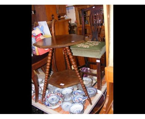 A two tier occasional table with bobbin supports and hall chair 