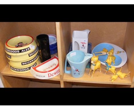 A selection of brewery advertising items, including Brickwoods Ales and Johnnie Walker Scotch Whisky (in two compartments)  