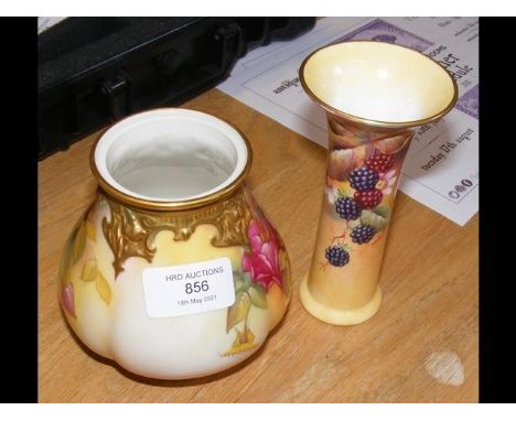 Royal Worcester hand painted vase by M Hunt together with a Worcester spill vase by Terence NuttCONDITION REPORTpot pourri ja