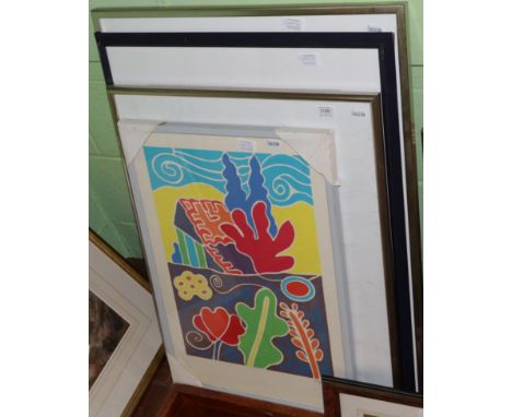 Aka Hoeg, Inuit boating scene, signed and dated (19)93, print; together with three further prints by Scandinavian artists (4)