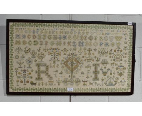A modern cross stitch alphabet sampler bearing a date 1730