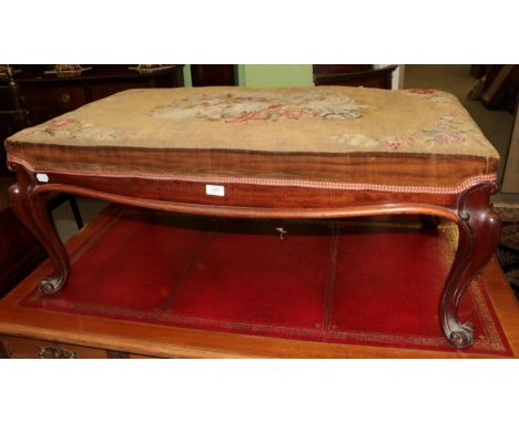 A Victorian mahogany duet stool with woolwork topMahogany frame slightly faded in parts. Surface scratches and small dents. F