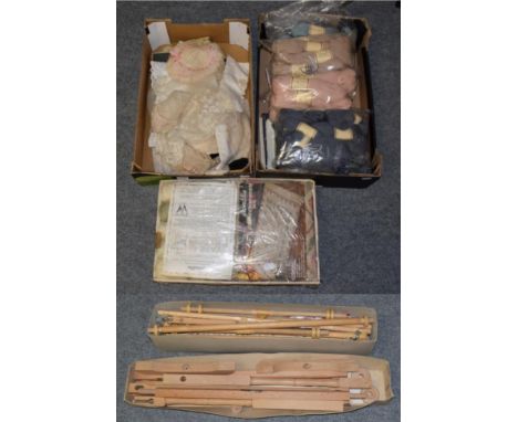 Two wooden tapestry/embroidery frames in original card, boxes, Glorafilia tulip cross stitch rug kit (unopened), Gobelin Mari