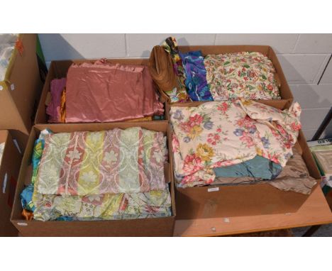 Circa 1930s and later fabrics, bed covers and curtains including nursery prints, bark cloths, embroidered bed covers, woven b