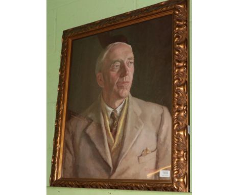 G S Stokes, portrait of a gentleman with a yellow scarf, oil on canvas, 50cm by 59.5cm 
