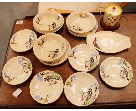 Broadhurst ceramics Matador and Tahiti pattern and Kirkham native marmalade pot 14 pcs