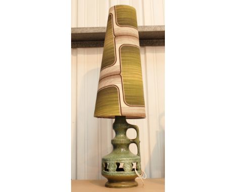 West German Fat Lava floor standing lamp with original shade in green  H: 130cm