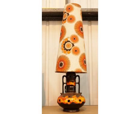 West German Fat Lava floor lamp with original shade in orange and brown  H: 129cm