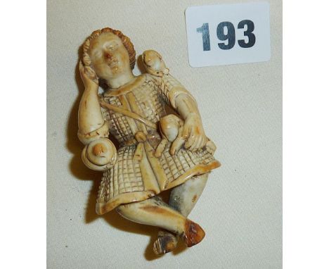 18th c. Indo-Portuguese Goanese carved ivory "Foreigner" netsuke (some damage)
