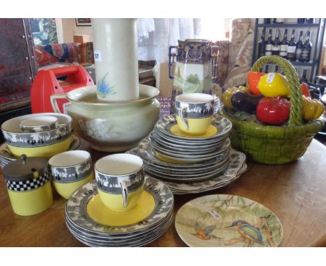 Art Deco ceramics, Foley china Silhouette pattern tea ware, Hanley vase, etc
