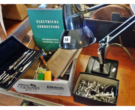 1930s Herbert Terry black Anglepoise lamp with stepped base, box of Royal Hampshire pewter figures, tea cards, diecast vehicl