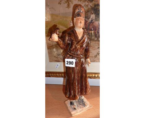 Chinese Tang dynasty glazed pottery figure of a falconer