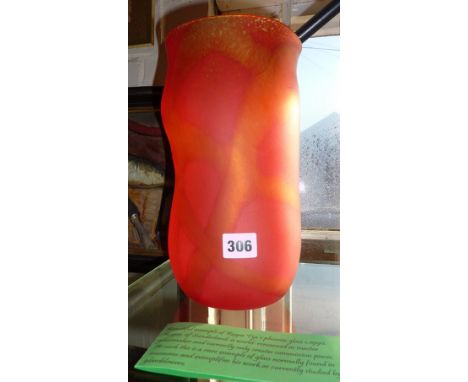 A large orange Art Glass vase by Roger Tye of Sunderland