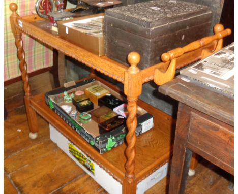 Light oak two-tier trolley, oak barleytwist uprights