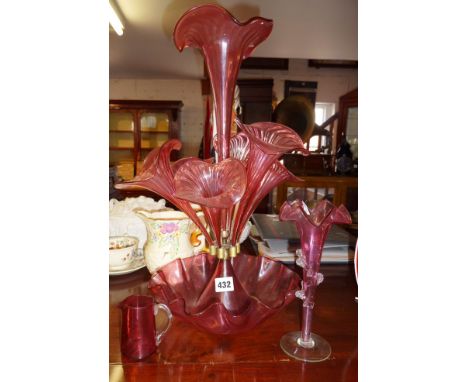 Victorian ruby or cranberry glass 7 branch epergne