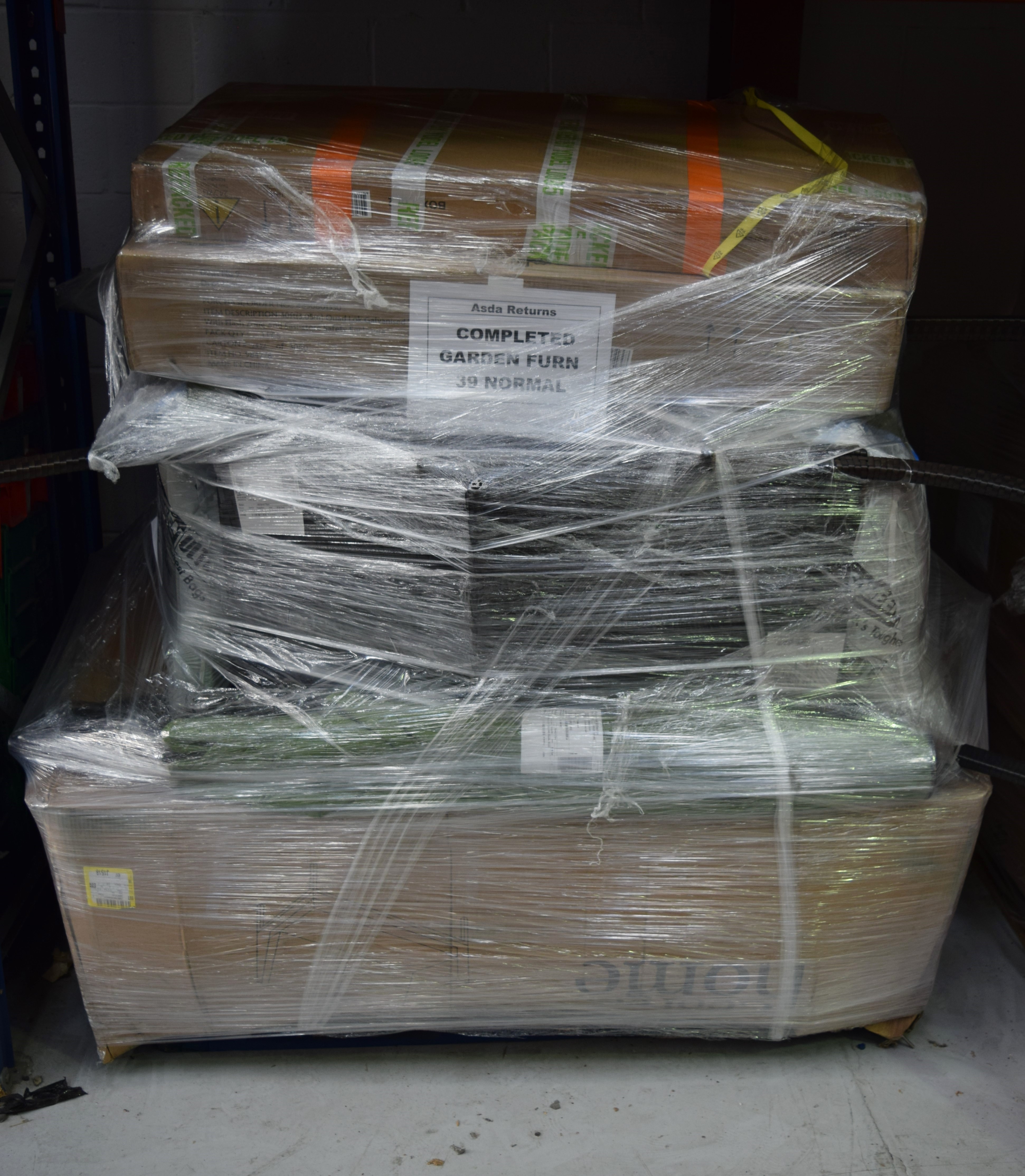 mixed pallet of asda returns garden furniture and trampolines