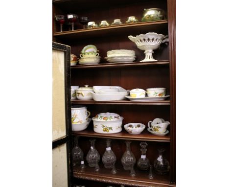 A QUANTITY OF ROYAL WORCESTER EVESHAM PATTERN KITCHEN WARES, a porcelain comport, further ceramics and glass to include a num