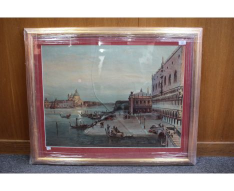 AN OLD CHROMO LITHOGRAPHIC PRINT depicting a view of the Dogues Palace and the Grand Canal, Venice 55.5cm x 76cm 