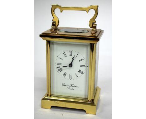 CHARLES FRODSHAM LONDON BRASS CARRIAGE TIMEPIECE, 16cm tall overall
