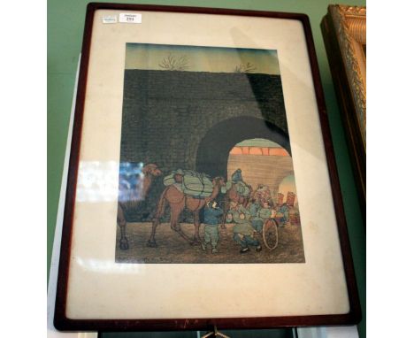 ELIZABETH KEITH (1887-1956) 'OUTSIDE THE HATTA MON, PEKING' WOODBLOCK PRINT signed lower right in pencil 37cm x 25cm 