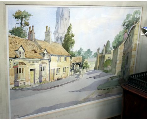 A WATERCOLOUR by Alan Oliver depicting Ketton, Rutland, signed lower left and dated 1978, 35cm x 51cm together with a print o