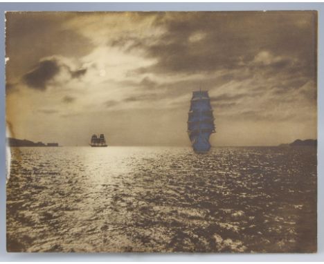 Willard E. Worden (1868-1946, American) Ships probably off the San Francisco headland toned gelatin silver print, card mounte