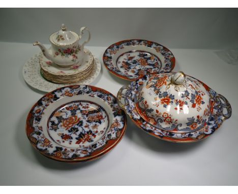 A collection of ceramics, including a Royal Albert Moss Rose part tea service, 19th century Imari pattern dinner plates, and 