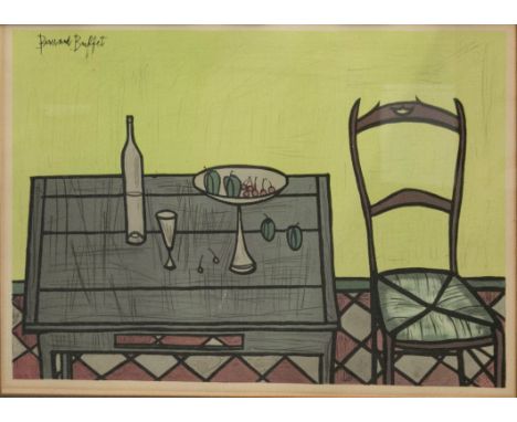 After Bernard Buffet (French 1928-1999) Table and Chairs lithograph 45 x 61cm