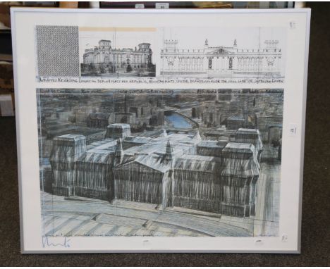 Two indistinctly pencil signed artist's proofs, Aix En Provence and Abergavenny, an architectural print of Berlin, a reproduc