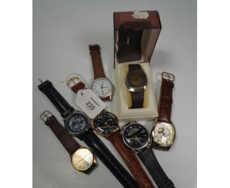 A collection of seven gentleman's wrist watches, to include Casio, Avia, Accurist, Pulse and others