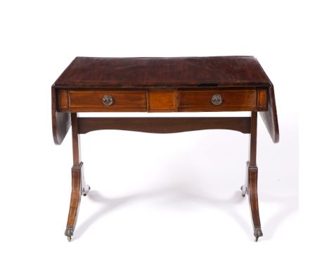 A 19th Century mahogany and crossbanded sofa table 150cm wide, 69cm deep