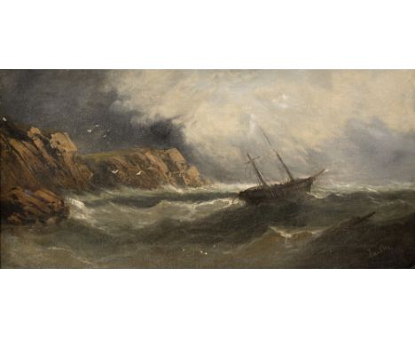 Seascape with ship Oils on canvas, signed Jackley, 60cm by 29cm