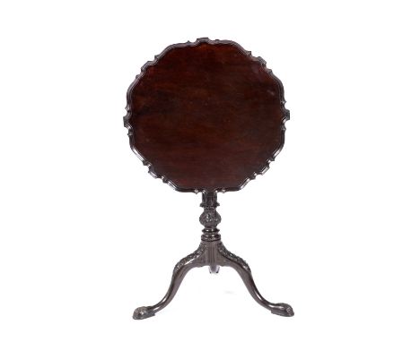 A Chippendale style pie-crust occasional table on a tripod column, circa 1900, 57cm diameter