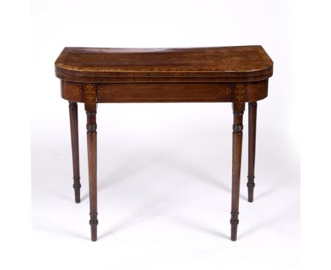 A 19th Century mahogany and rosewood fold over card table 86cm wide x 44cm deep