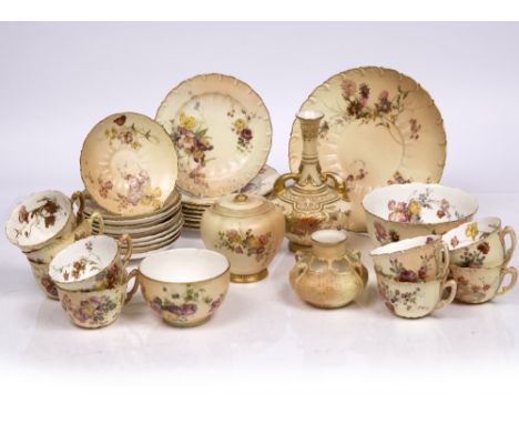 A collection of Royal Worcester blush ivory to include three vases and various pieces of tea ware