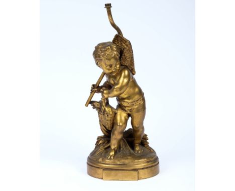 A late 19th Century gilt metal cherub lamp base impressed Susse, 27.5cm high