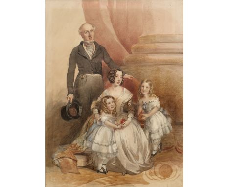 A Victorian family portrait Watercolour/drawing, unsigned, 72cm x 55cm