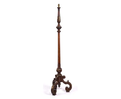 A walnut and gilt standard lamp 156cm