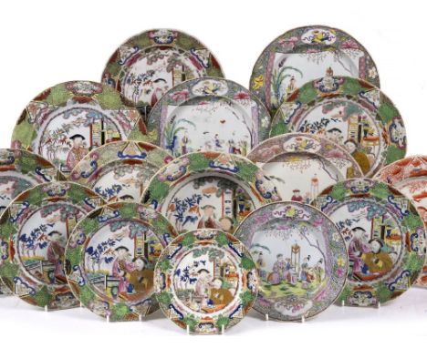A collection of fifteen Masons Ironstone pottery plates circa 1850, each with a Chinese design