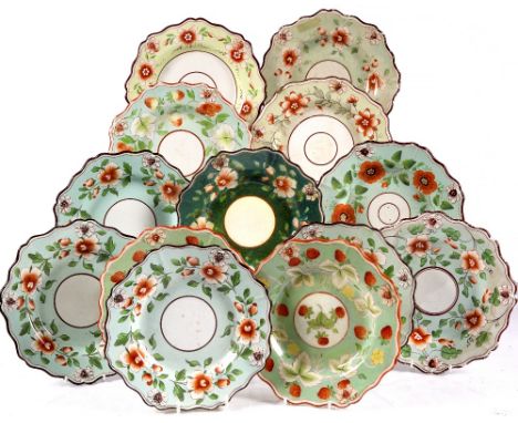 A collection of Ridgway porcelain plates each with moulded strawberries, circa 1825