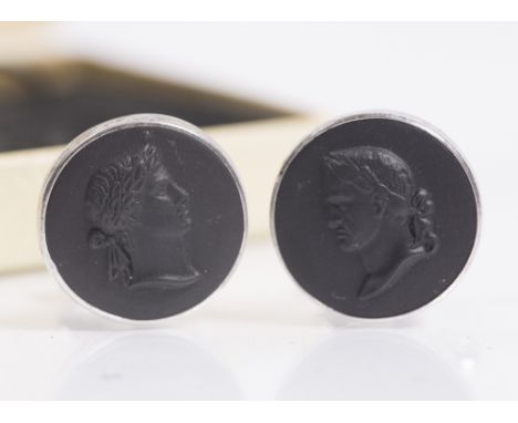 A pair of Wedgwood black basalt cufflinks
