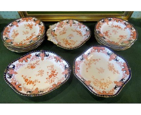 A Derby porcelain part-dessert service, decorated in the Imari style.