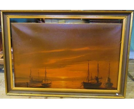 Keith English, 20th century framed oil on canvas, seascape at sunset, signed, 51 x 76cm.