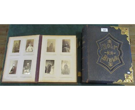 A Victorian embossed leather Carte de Visite album, containing the works of the Parisian T Holdaway, Jazz Russell &amp; Sons,