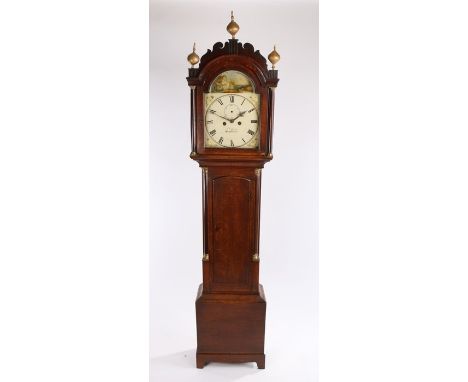 Victorian oak eight day longcase clock by Kersey of Stowmarket (1844-1855), the arched glazed hood with gilt orb finials and 